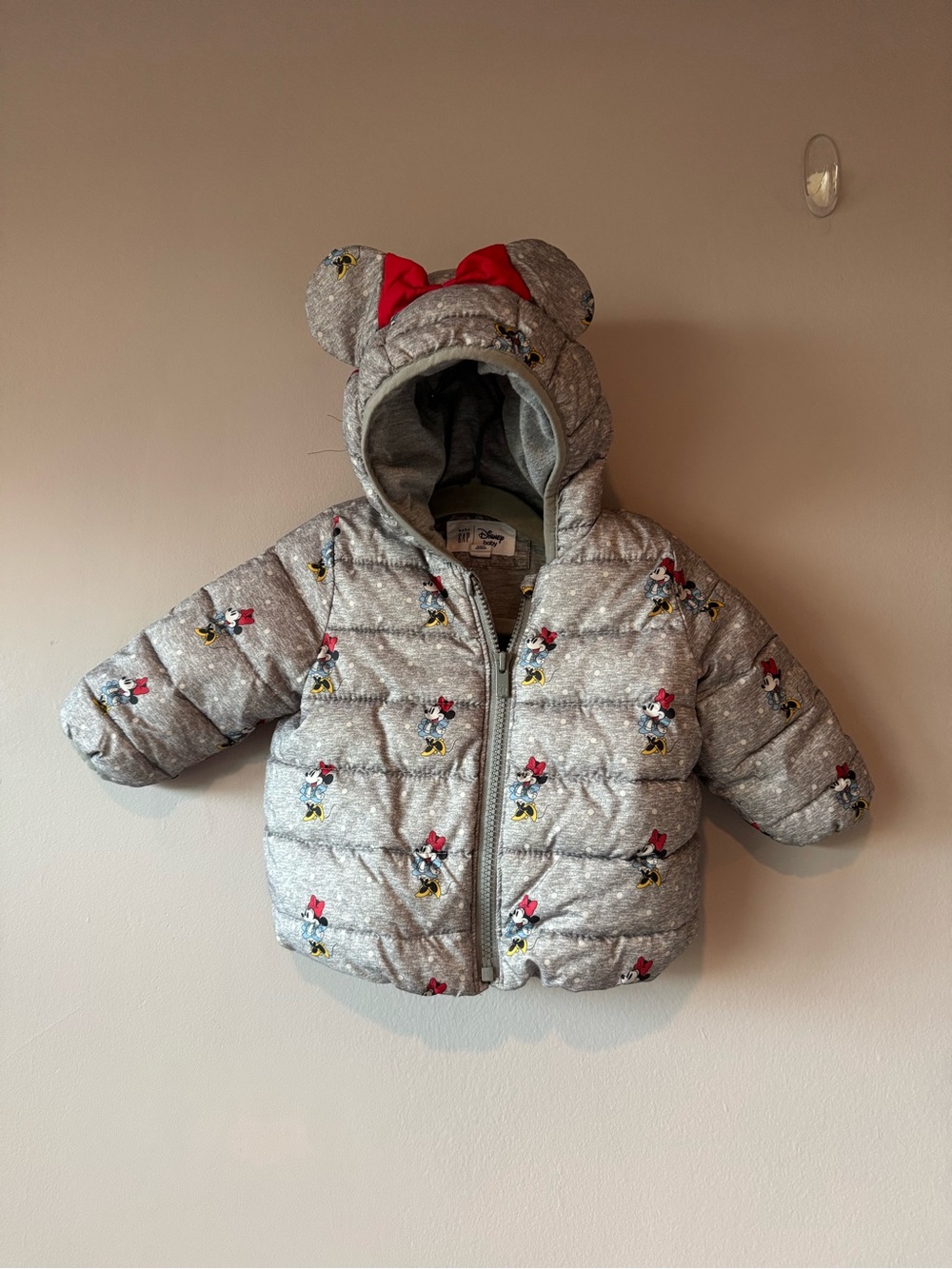 Baby Gap X Disney Baby Minnie Mouse Bow Hood Puffer Coat Jacket Size 6-12 months